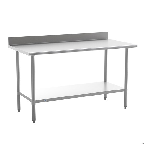 Flash Furniture Reese 430 Stainless Steel 18 Gauge 30-in x 60-in Table w/Adjustable Shelf and 4-in Backsplash NH-WT-3060-GG-B4-GG - main